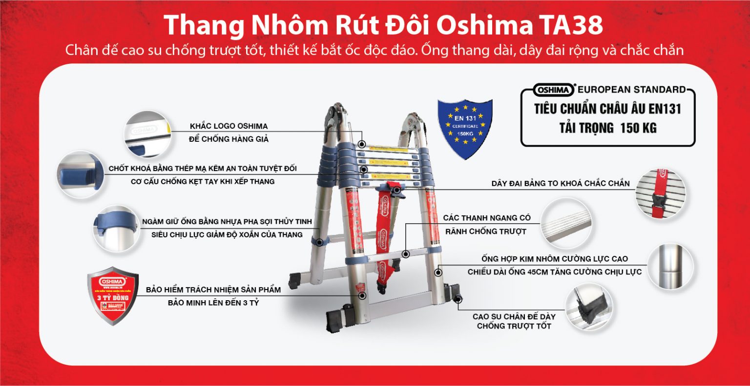 Thang Nhôm Rút Đôi Oshima TA-38