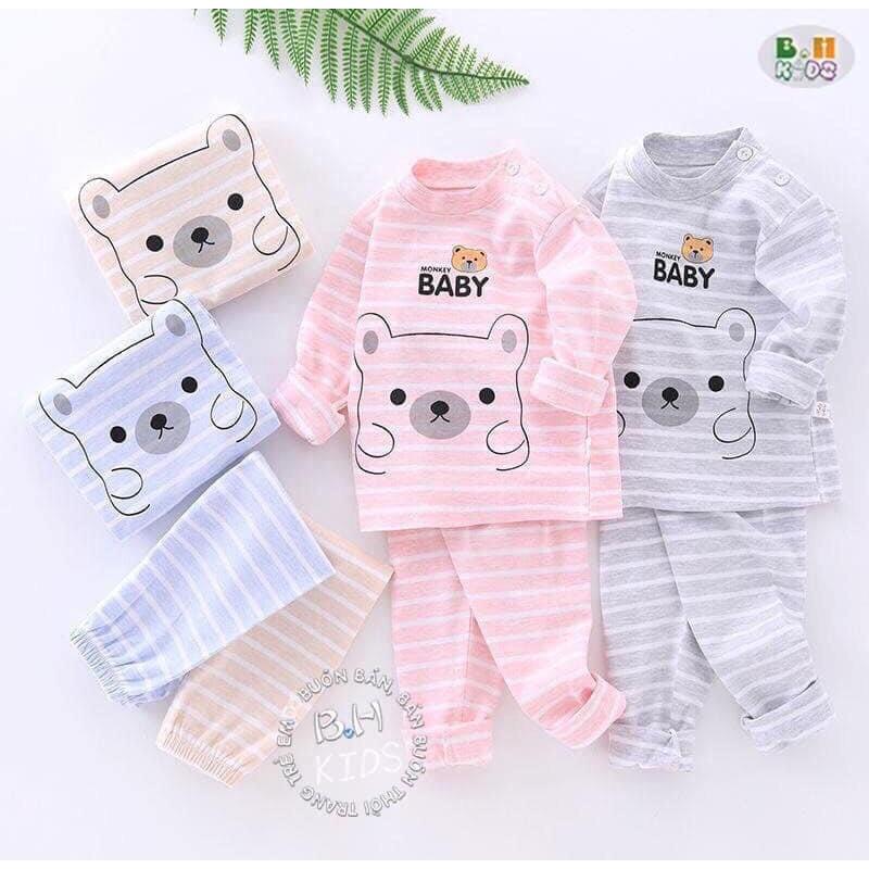 Bộ đồ dài tay cotton nỉ mềm ấm thu đông cho bé trai/bé gái 3-13kg