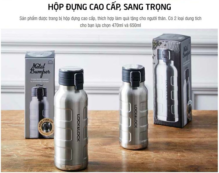 Bình Giữ Nhiệt Bằng Thép Không Gỉ Lock&Lock Bumper Bottle LHC4141SLV , LHC4142SLV - Hàng Chính Hãng, Tặng Kèm Ống Hút Inox