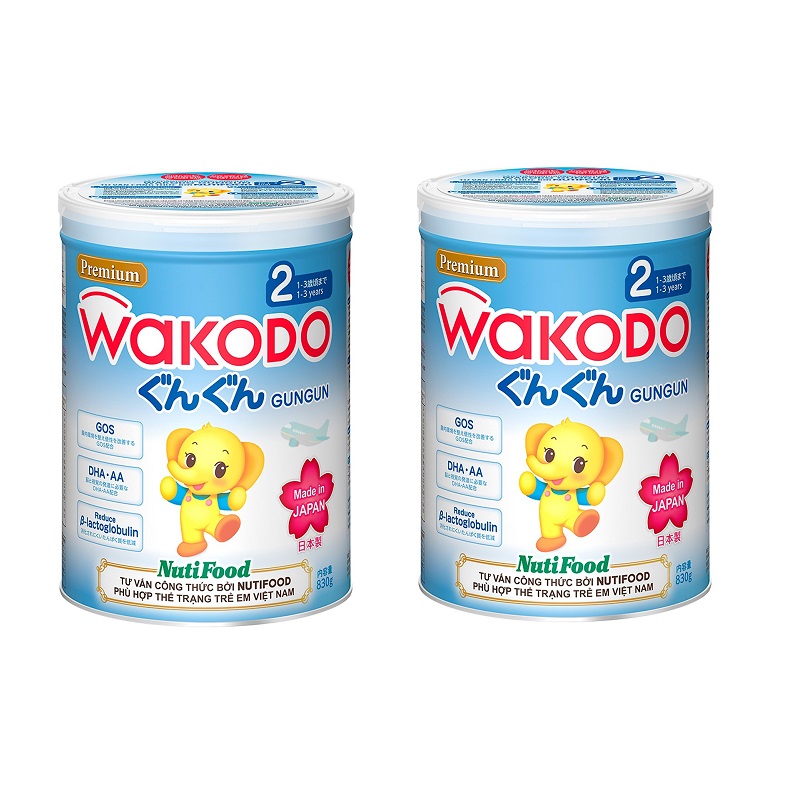 Bộ 2 Lon Sữa Bột Wakodo GunGun Số 2 - 830g