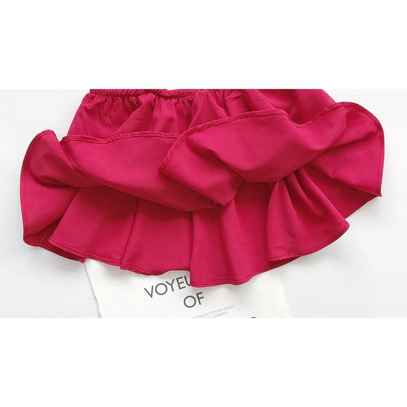 Set áo dây 2 tầng + quần dài màu đỏ sz 13-20kg
