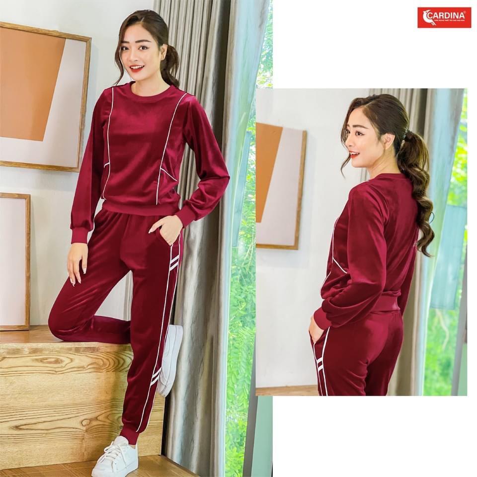 Bộ tuyết nhung nữ Nhật Bản, bộ mặc nhà cao cấp thiết kế phong cách thể thao, sang trọng, trẻ trung