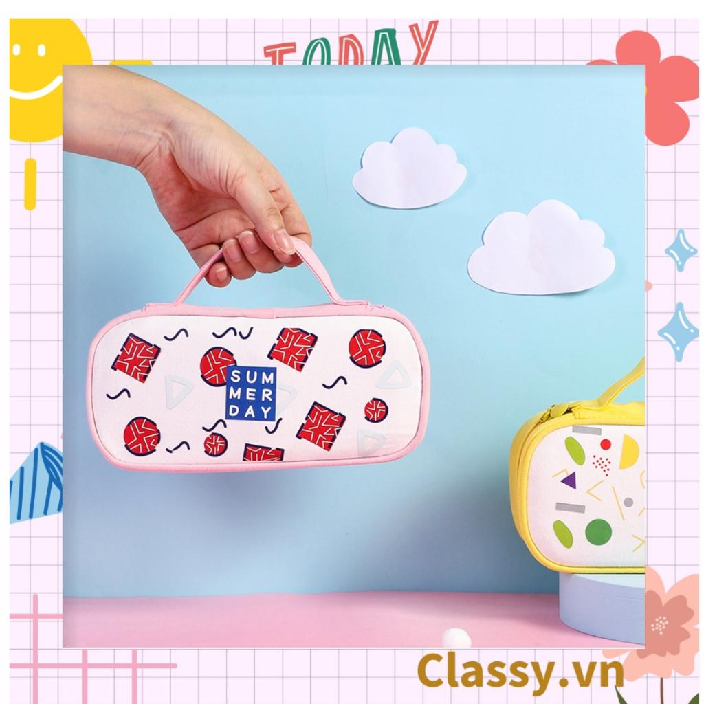 Túi vải dù Classy Đựng Bút Đựng Viết, Văn Phòng Phẩm, mỹ phẩm họa tiết hoạt hình có tay cầm, nhiều ngăn PK940
