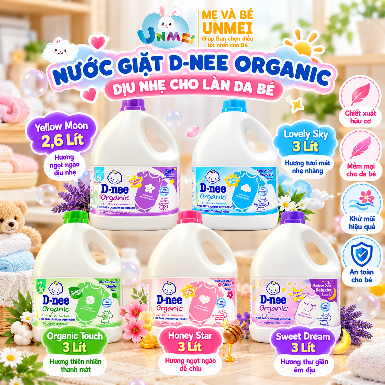 Nước giăt Dnee 3000ml xanhhồngtrắng - Thái Lan - xanh dương