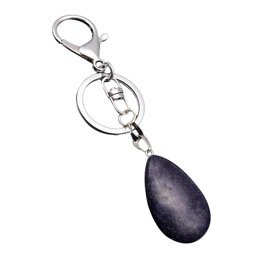2X Cute Waterdrop SHape Gemstone Pendant Keychain Keyring DIY Dark Blue