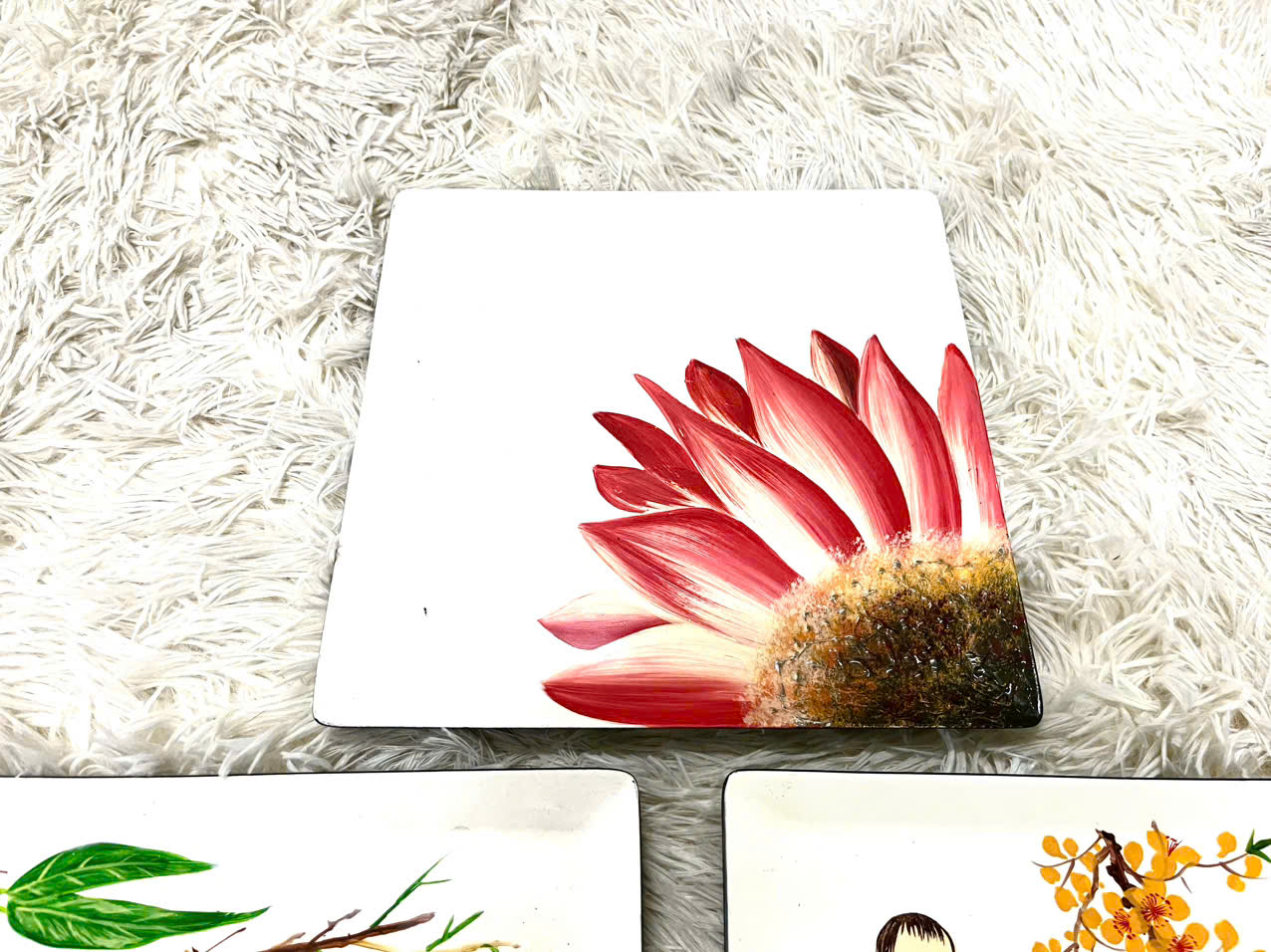 Dĩa vuông sơn mài cao cấp Thanh Bình Lê họa tiết da dạng