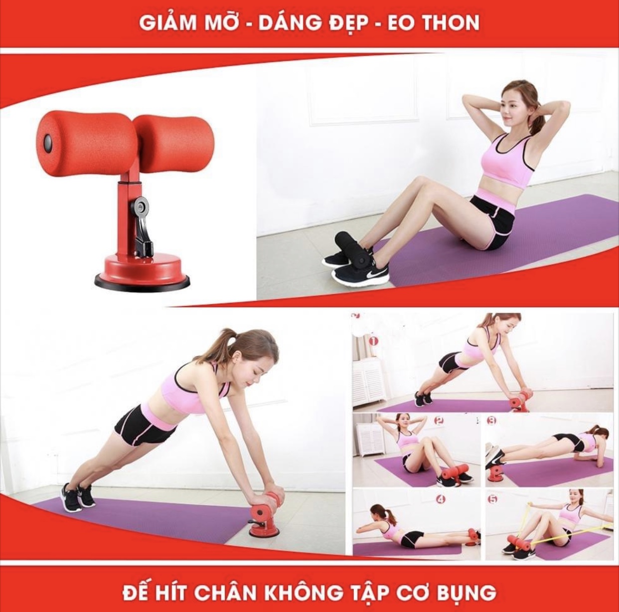 Đế Hút Chân Không Tập Bụng Cao Cấp - Có thể tập luyện với nhiều bài tập khác nhau nhờ có đế hút chân không
