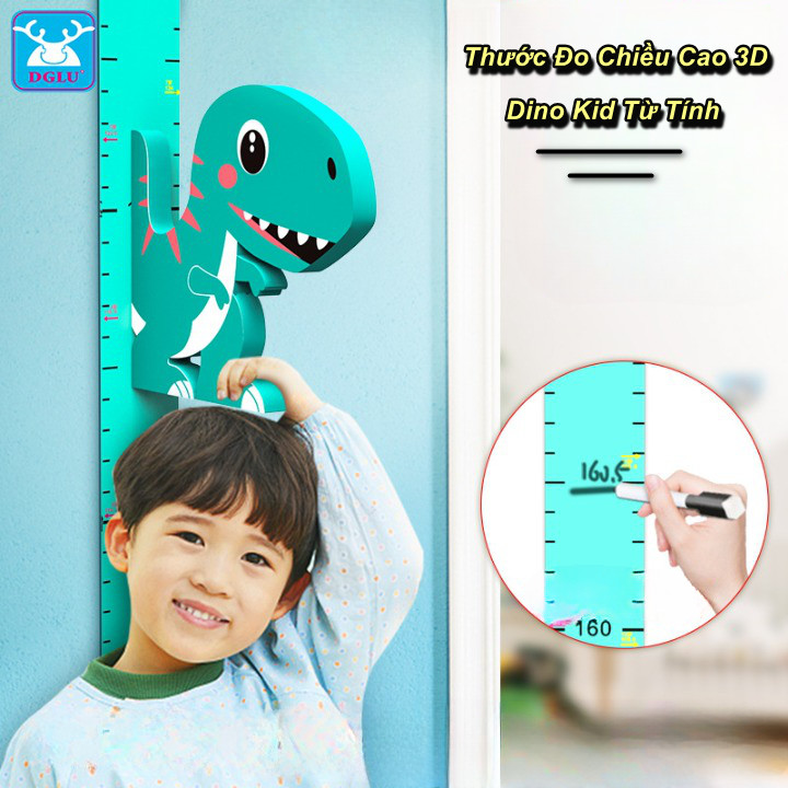 Thước Đo Chiều Cao 3D Dino Kid Hít Nam Châm Từ Tính ( Bút tẩy + Thước dây ) - Home and Garden