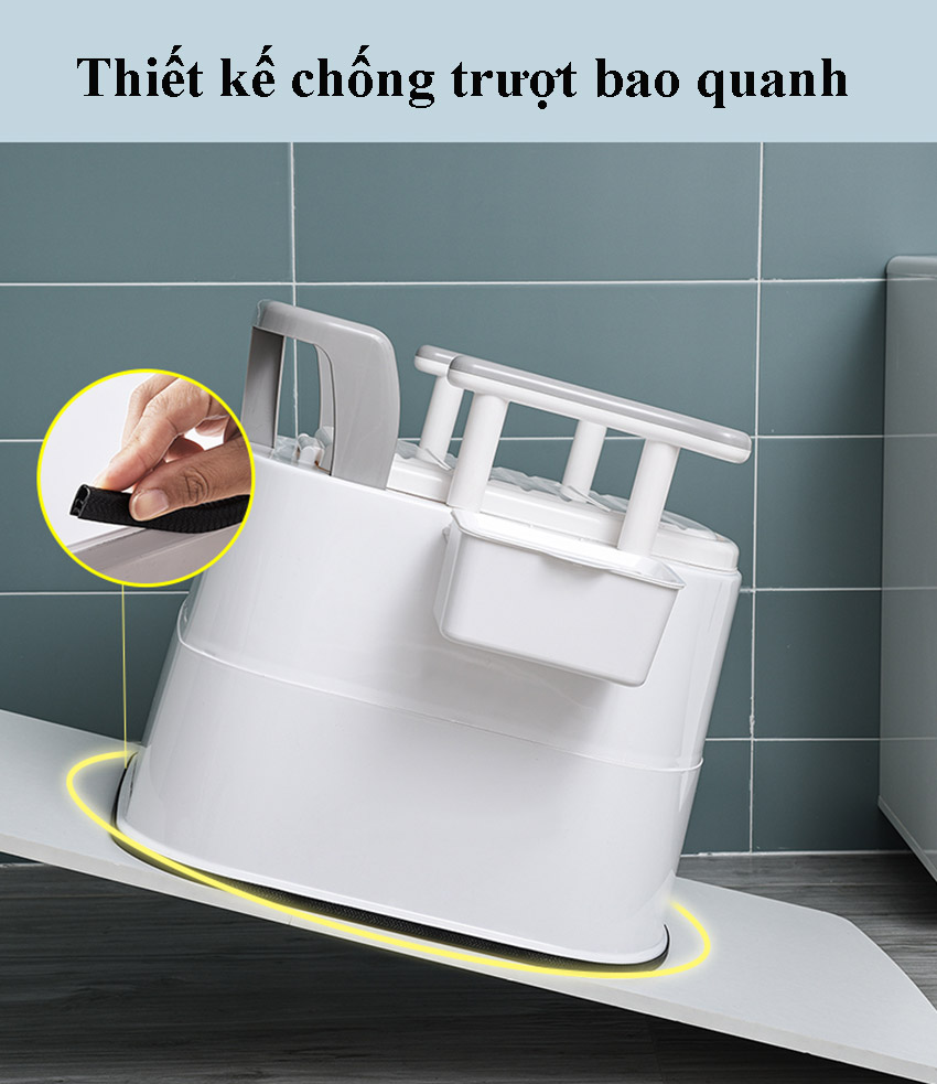 Bô cho người già - Bồn cầu di động CÓ TAY VỊN, TỰA LƯNG, NẮP KÉP NGĂN MÙI VÀ CHỐNG TRƯỢT BO QUANH cho người già, phụ nữ mang thai, người bệnh khó vận động