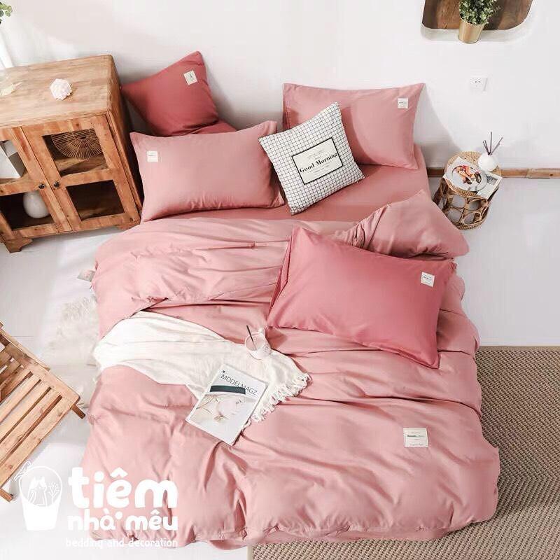 Bộ Chăn Ga Gối TCm6/m8/2m -Tiệm Nhà MêuSet 4 Món 2 Vỏ gối ,drap , vỏ chăn Cotton TC Trơn Basic Nhập Khẩu