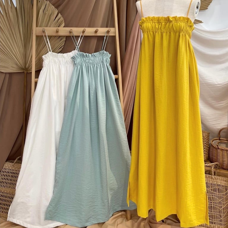 Maxi suông 2 dây nhún ngực form freesize thoải mái có 3 màu