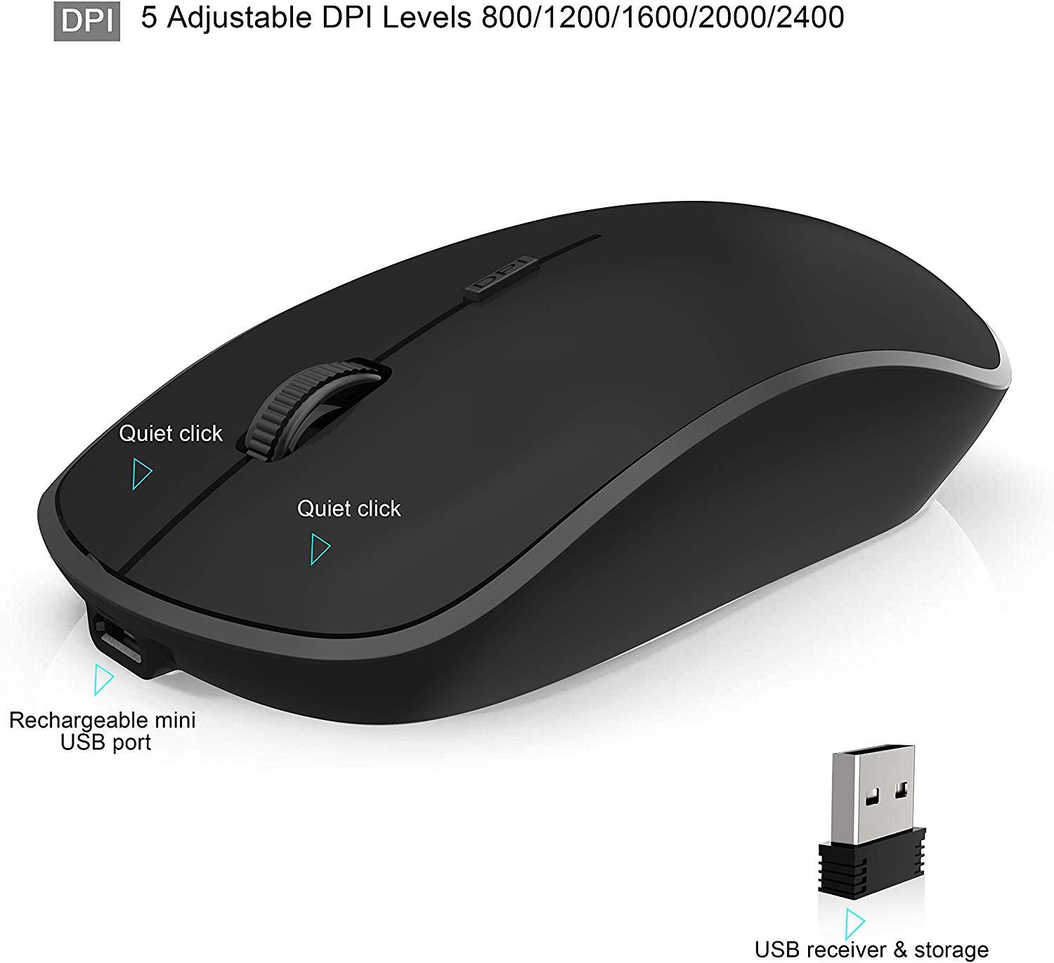 Chuột Không Dây, Cực Sạc Chuột Không Dây Với Bộ Thu USB, 3 DPI Có Thể Điều Chỉnh Dành Cho Máy Tính Xách Tay Máy Tính Chromebook, Hồng-Xanh Dương