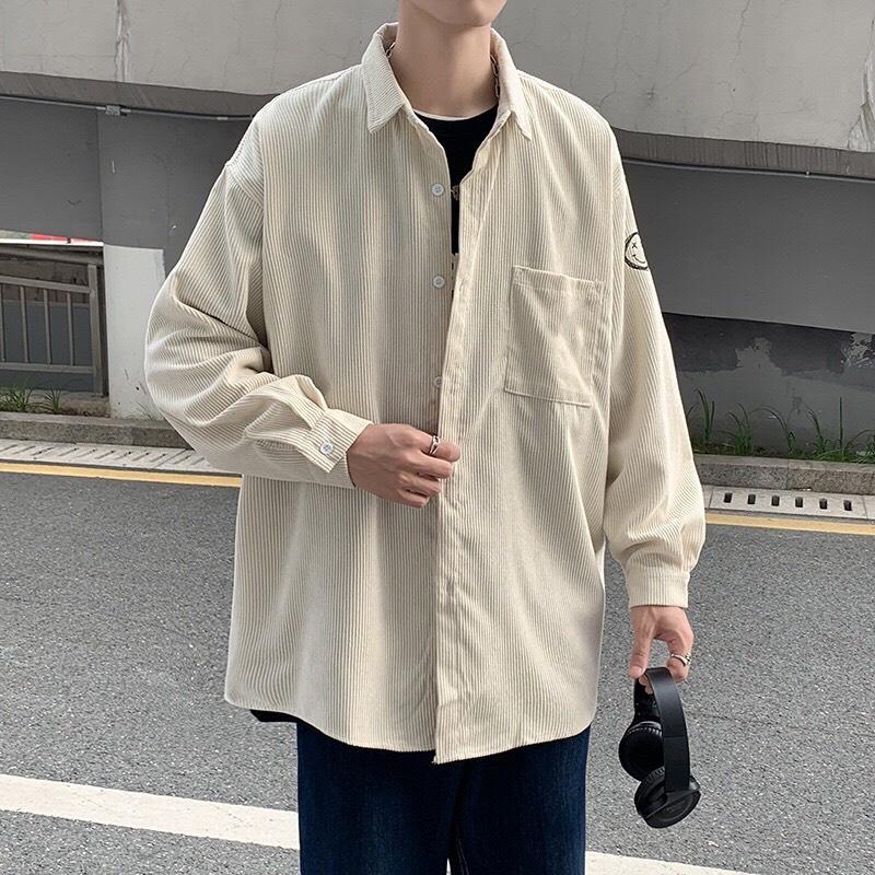 Áo Sơ Mi Mặt Cười NHUNG GÂM TĂM Oversize Form Rộng Unisex Nam Nữ Phong Cách Hàn Quốc Ulzzang KUN, Áo sơ mi na  chất nhung tăm phù hợp cho mùa thu đông