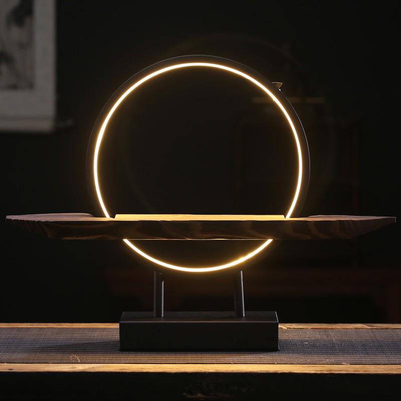 Kệ đèn led hình tròn đặt tượng trang trí- kệ gỗ đặt tượng trang trí decor giá tốt nhất