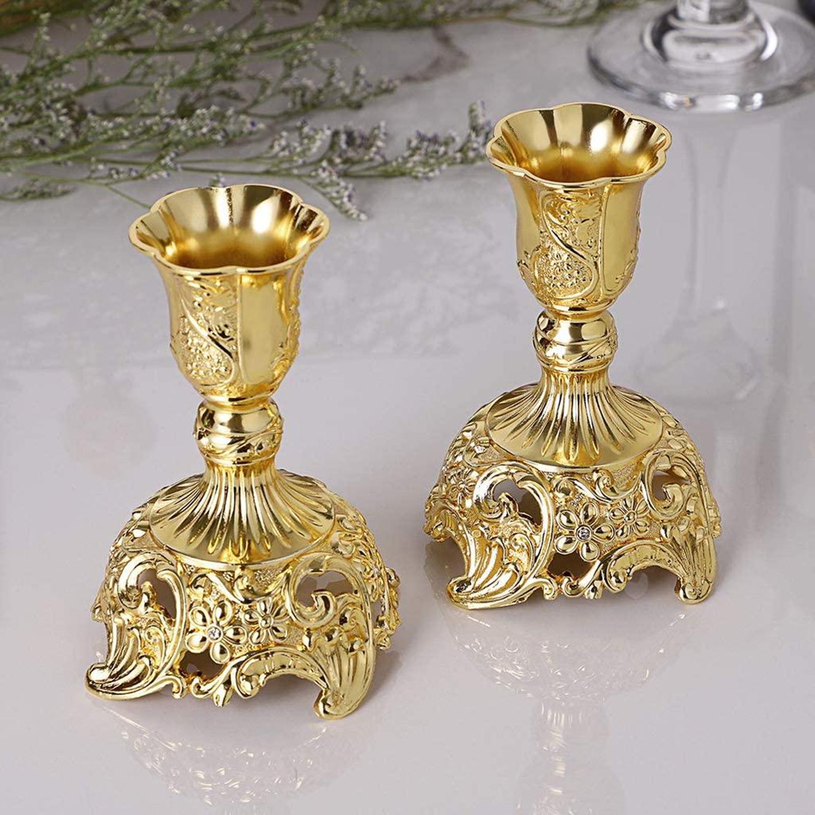 Metal Flowers Candlestick Holders Home Dinner Candle Holder Gold 3x3x4inch