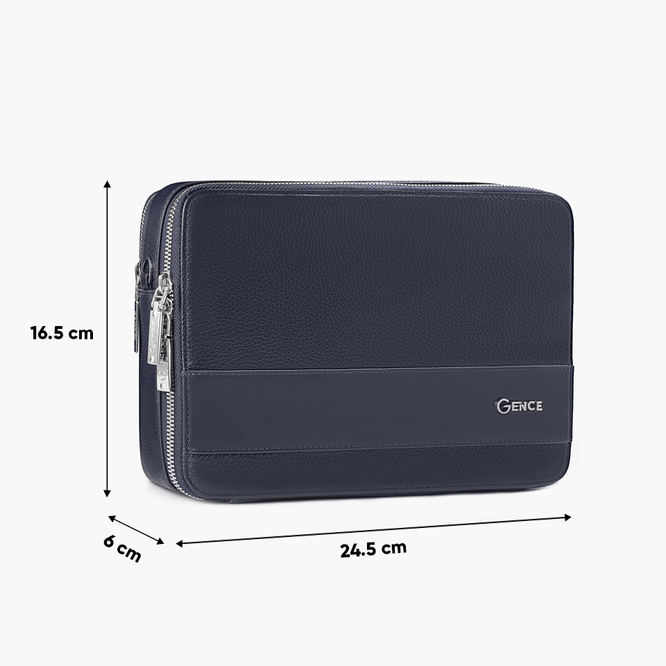 Túi Cầm Tay Nam Đeo Chéo Chính Hãng GENCE TC04 Da Bò Cao Cấp Màu Xanh Navy
