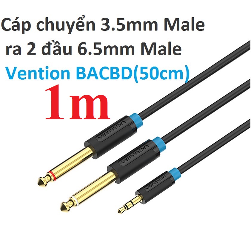 [ 3.5mm ra 2*6.5mm ] Cáp chuyển âm thanhh 3.5 Male ra 2 đầu 6.5 Male Vention BACBD - Hàng chính hãng