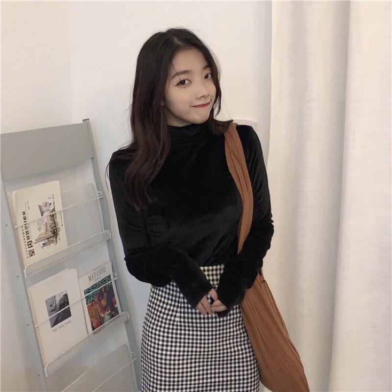 Áo nhung nữ cổ cao chất nhung mịn đủ size satsun
