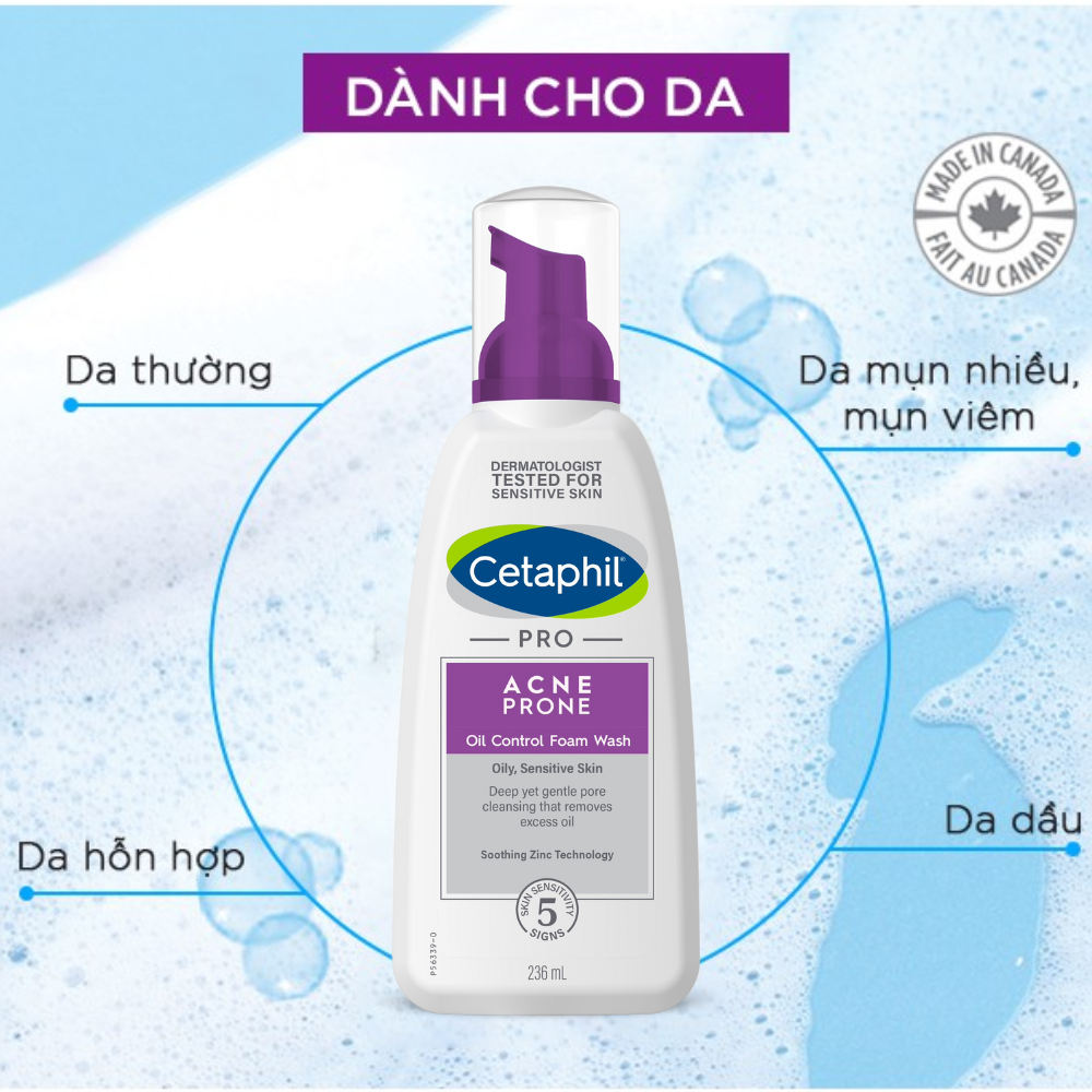 Sữa rửa mặt CETAPHIL cho da mụn, da dầu giúp kiểm soát dầu và ngừa mụn, không làm khô da, cân bằng độ pH cho da Cetaphil Pro Acne Prone Oil Control 236ml