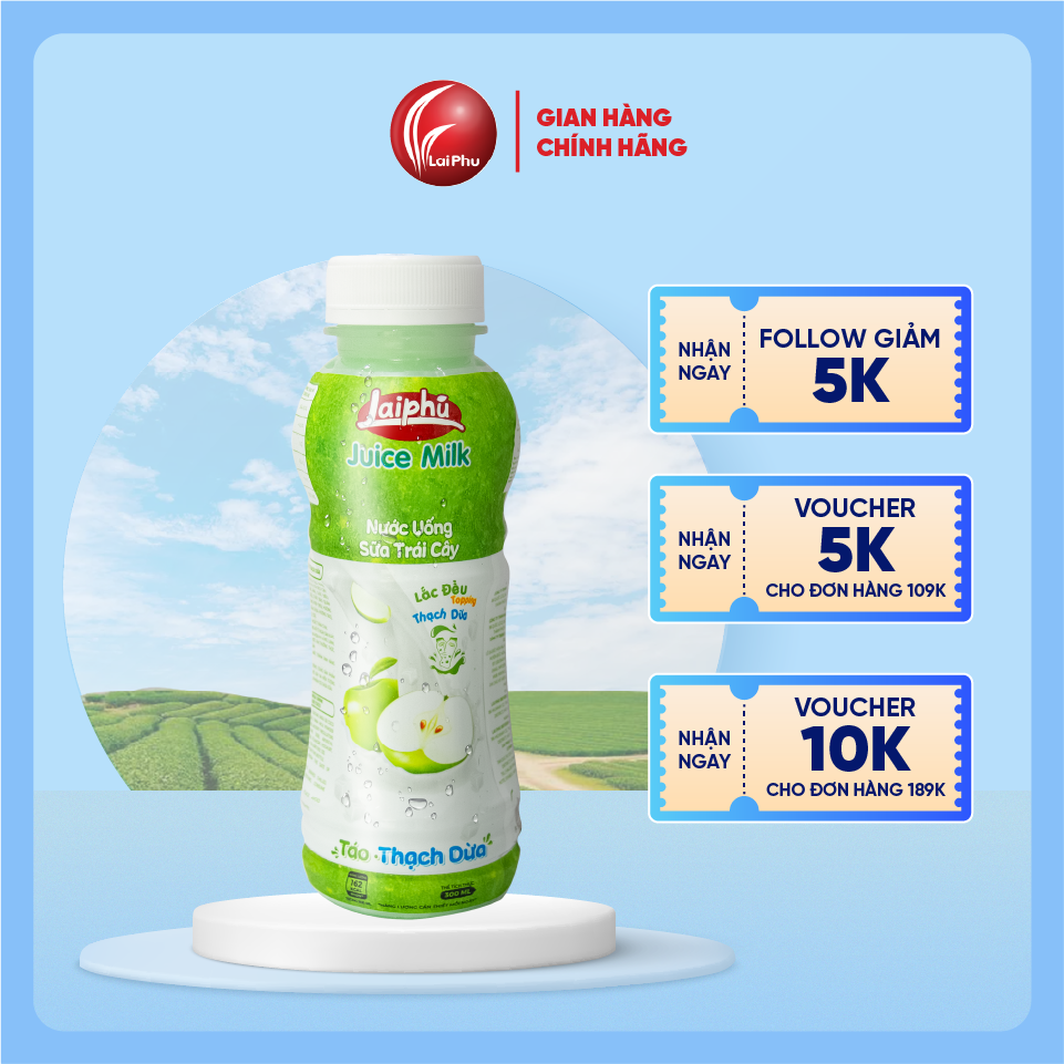 Sữa Trái Cây Táo Thạch Dừa Lai Phú Chai 300ml - Thùng 24 Chai