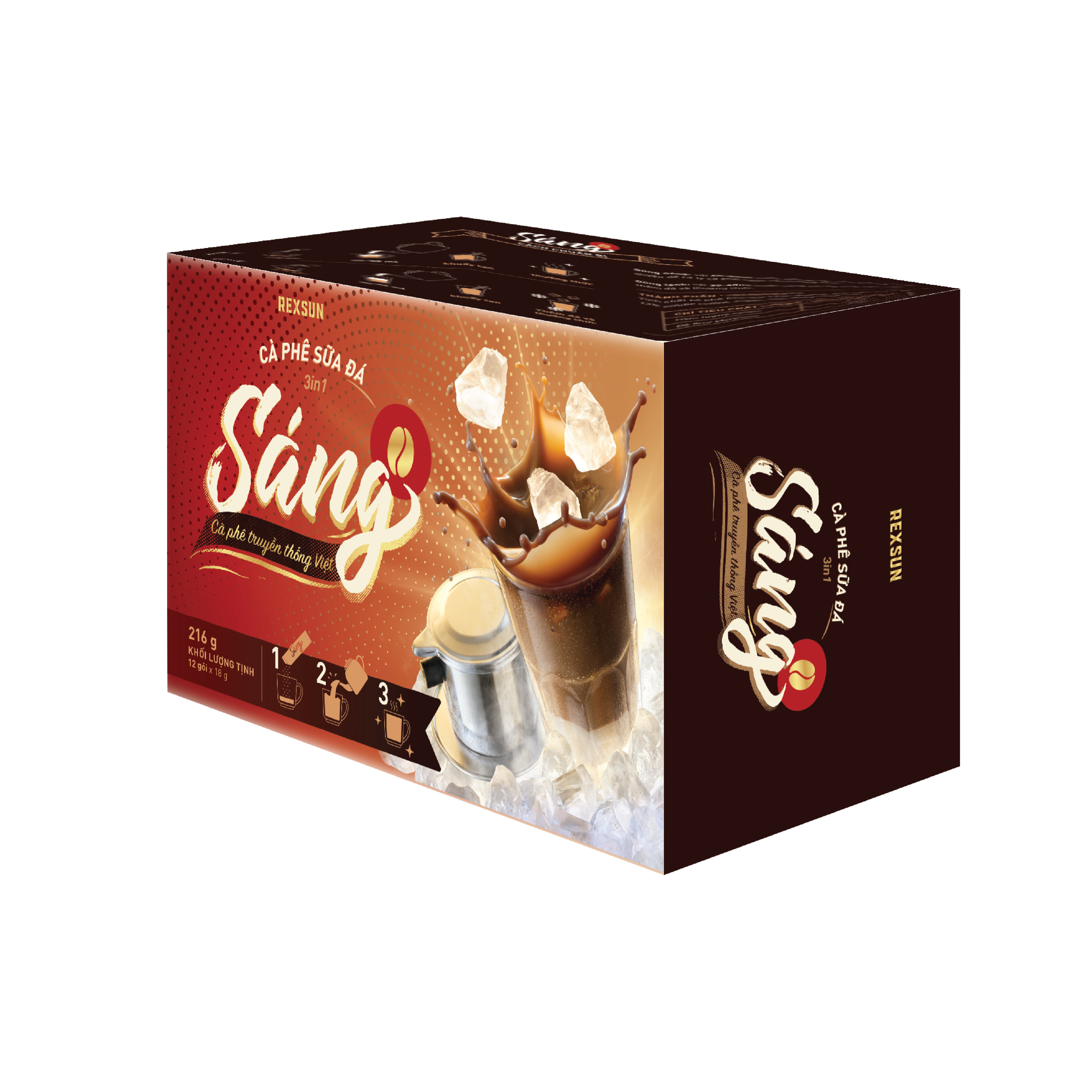 Cà Phê Hoà Tan 3in1 SÁNG SỮA ĐÁ - 216g - Rexsun