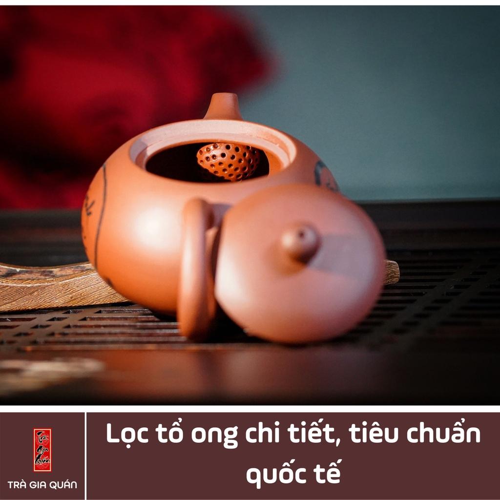 Ấm Uống Trà Độc, Song Ẩm YOU DRINK TEA Gốm Tử Sa Bát Tràng Đỏ Son Trà Gia Quán Họa Tiết Trơn Ánh Kim Sa