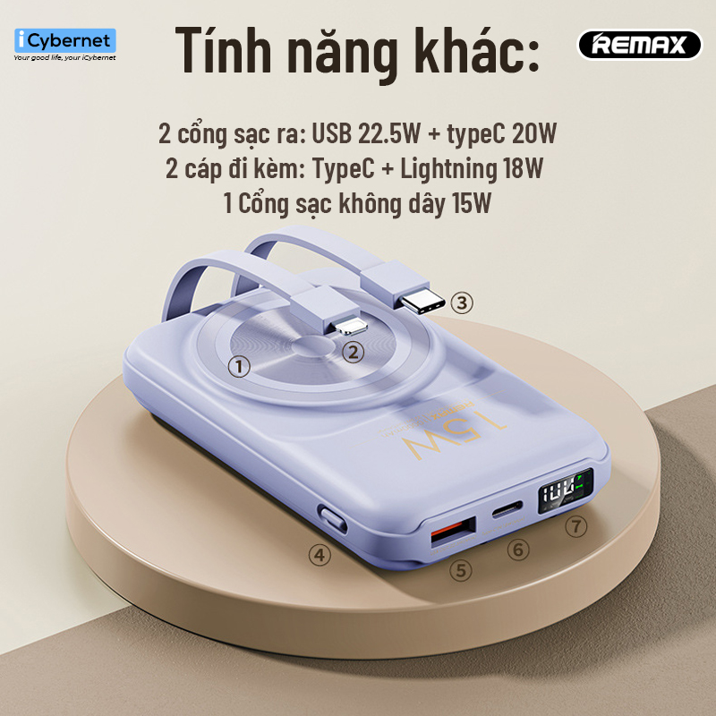 Sạc dự phòng không dây từ tính Remax RPP-281 dung lượng 10000mAh kèm cáp sạc nhanh 2 chiều tiện lợi - Hàng chính hãng