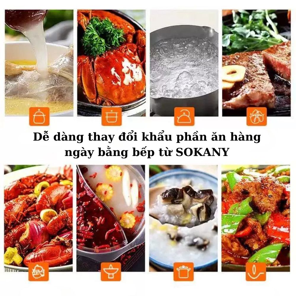 Bếp từ đơn SOKANY SK-07046 công suất 2200W, cực kì tiết kiệm với 5 chế độ nấu,  phím bấm cơ, tích hợp tính năng tự ngắt an toàn - HÀNG CHÍNH HÃNG - DELIYA