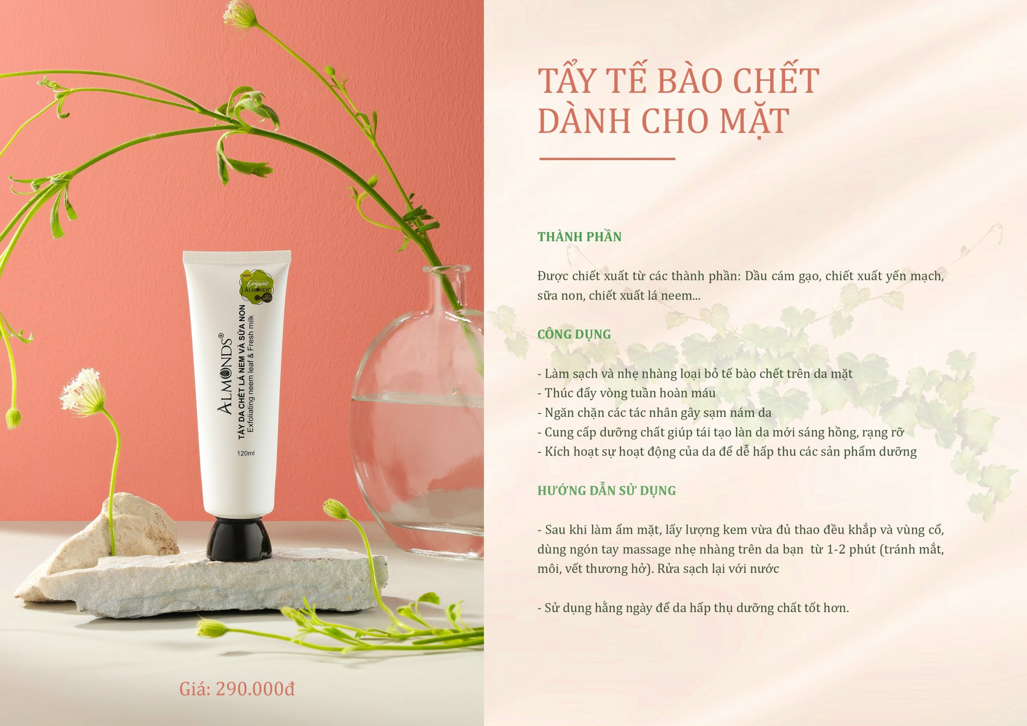 Tẩy da chết lá nem và sữa non Almonds dành cho da mặt 120ml