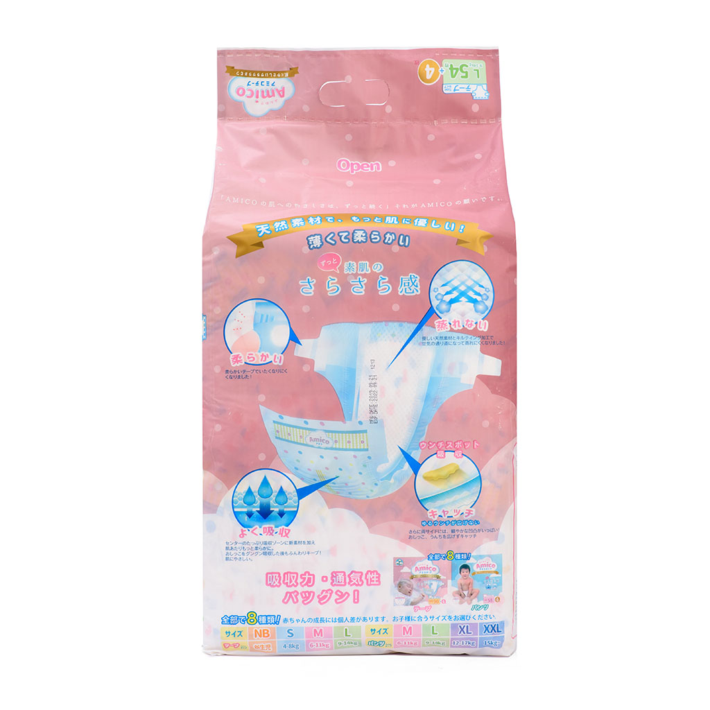 Bỉm - Tã dán Amico size L 54 + 4 miếng (Cho bé 9 - 14 kg)