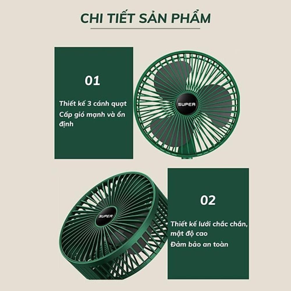 Quạt tích điện để bàn mini Super gấp gọn có thể kéo dài 3 tốc độ gió xoay 360 cổng sạc usb tiện dụng, bảo hành 12 tháng