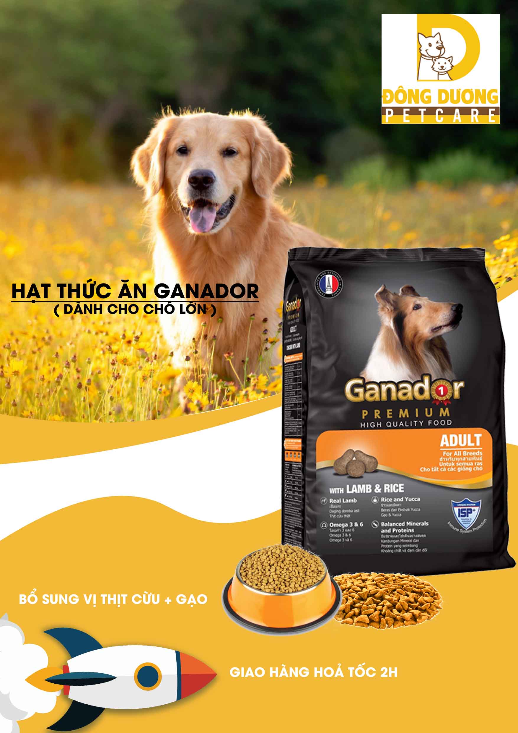 Thức ăn Ganador cho chó trưởng thành vị thịt cừu &amp; gạo -  Lamb &amp; Rice gói 3 kg