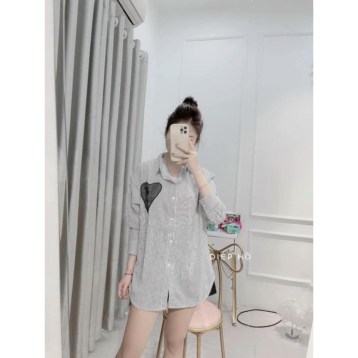 ÁO SƠ MI IN TRÁI TIM ĐEN FORM GIẤU QUẦN - DRA0032
