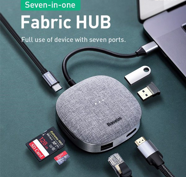 Bộ Chia Hub Đa Năng Baseus Fabric Series 7in1 Type-C Multifunctional Adapter-Hàng Chính Hãng