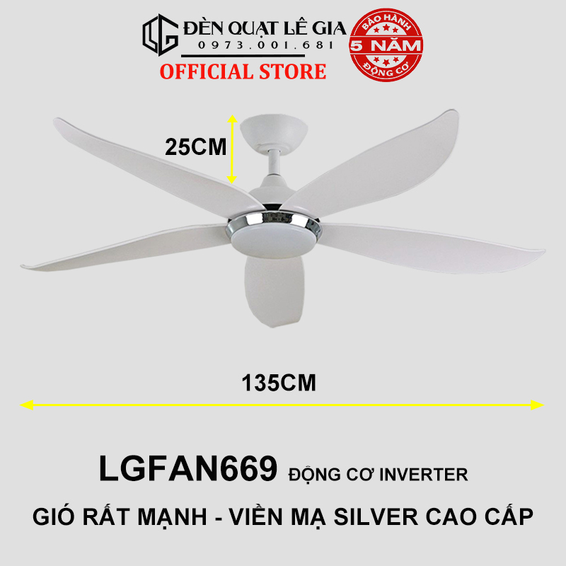 Hình ảnh Quạt Trần Đèn Gió Mạnh LÊ GIA LGFAN669 - Chiều Cao 25cm - Sải Cánh 135cm - Bảo Hành 5 Năm