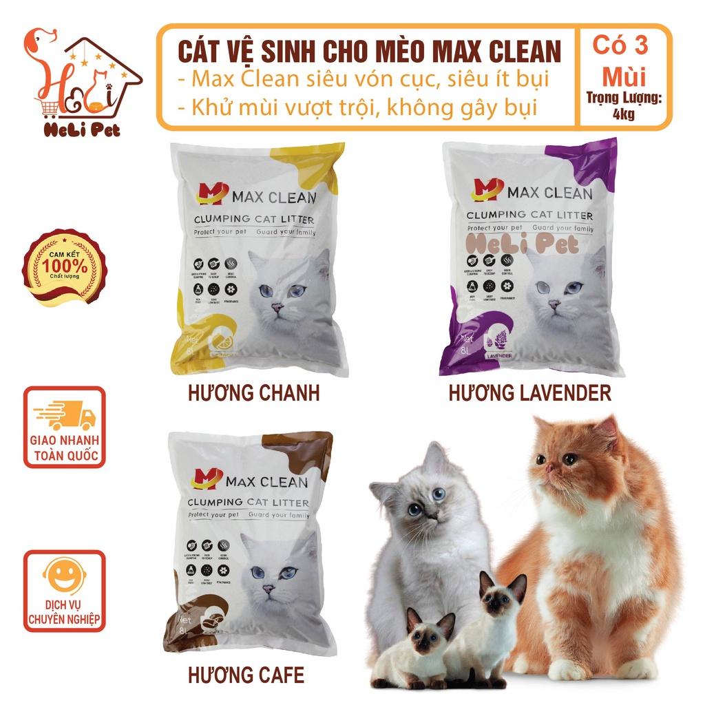 Cát Vệ Sinh Cho Mèo Max Clean 4Kg Vón Cực Nhanh, Rất Ít Bụi, Thấm Hút Tốt Dùng Tốt Cho Cả Máy Vệ Sinh và Khay Vệ Sinh- HeLiPet- HeLiPet