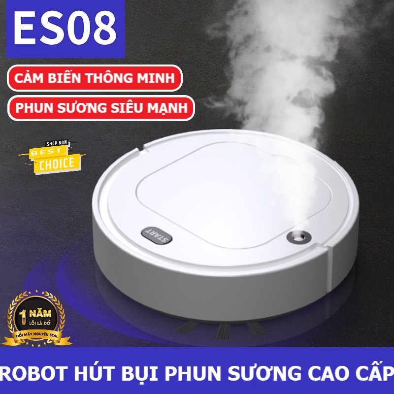 Robot Hút Bụi Lau Nhà Phun Sương Tự Động Làm Sạch Và Làm Ẩm Thông Minh ES08 2021 Rô Bốt Dùng Pin Sạc Tặng Kèm Khăn Lau – Hàng nhập khẩu