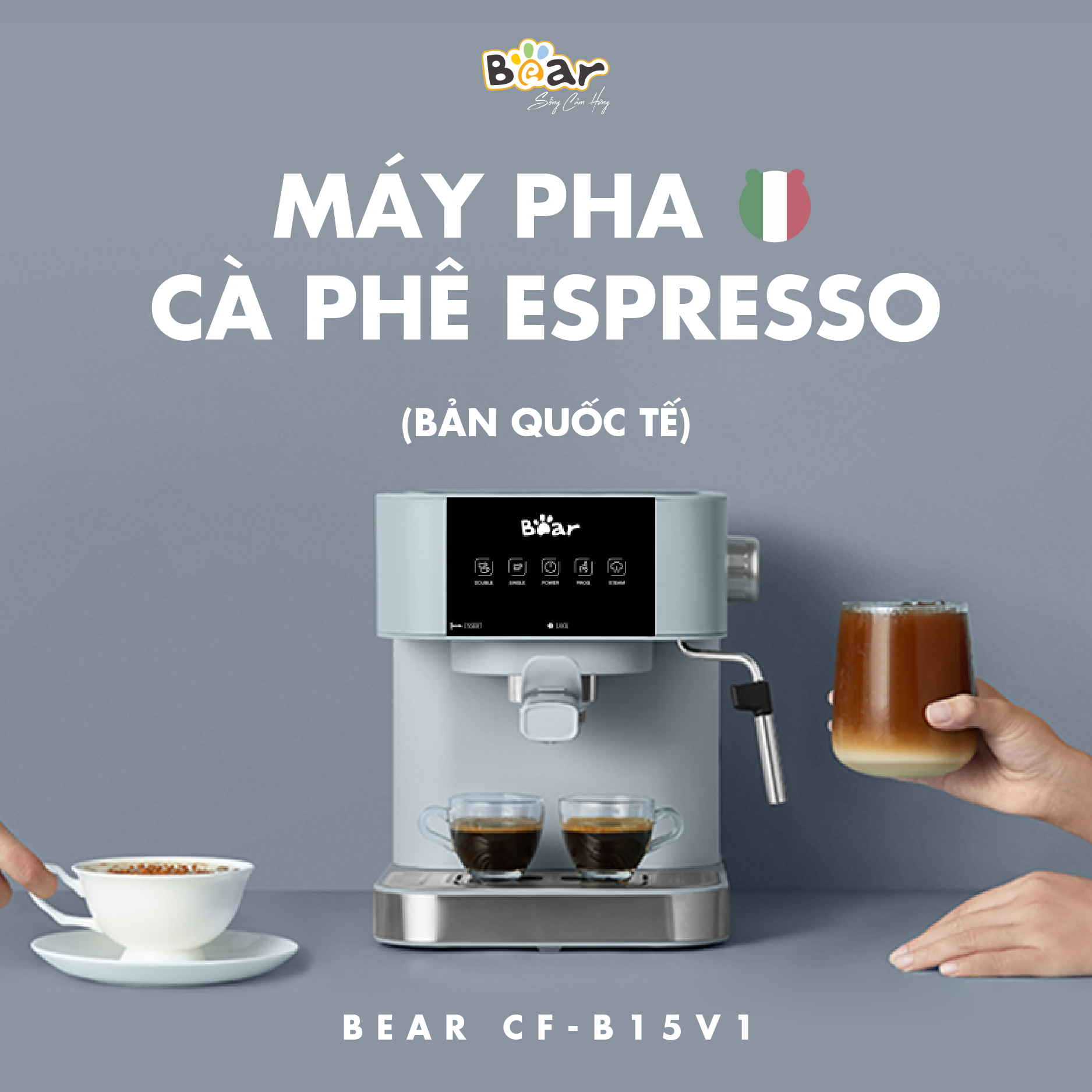 Máy Pha Cà Phê Bear Tự Động Đa Năng Pha Cafe, Pha Espresso Phù Hợp Với Gia Đình, Công Ty CF-B15V1-Hàng Chính Hãng