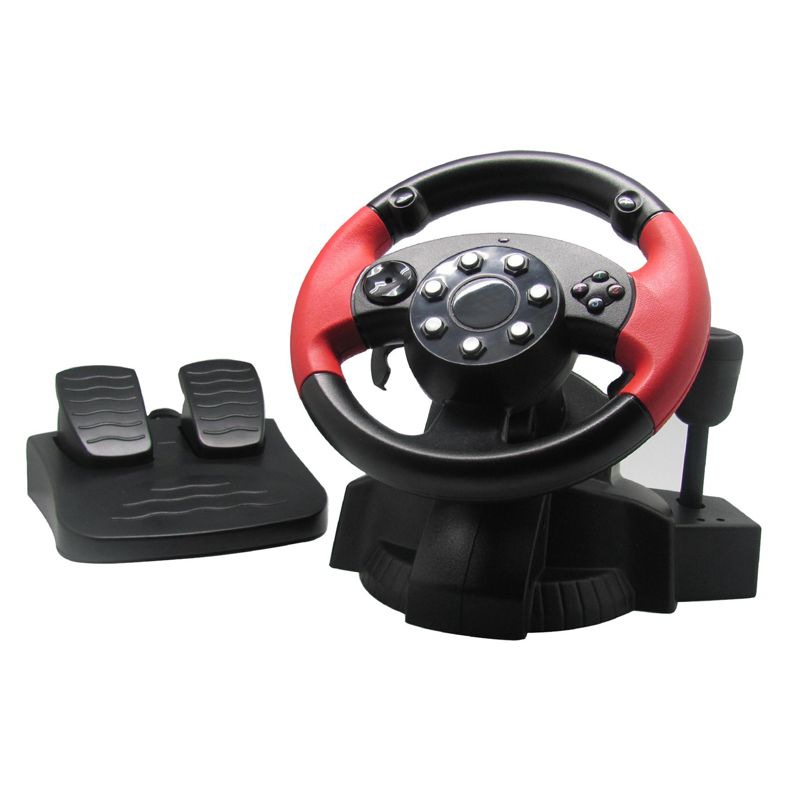 PC Racing Wheel, Simulator Vibration 200 Degree Universal Usb Car Bus Truck Race Steering Wheel with Pedals Set, for PS3, PS2