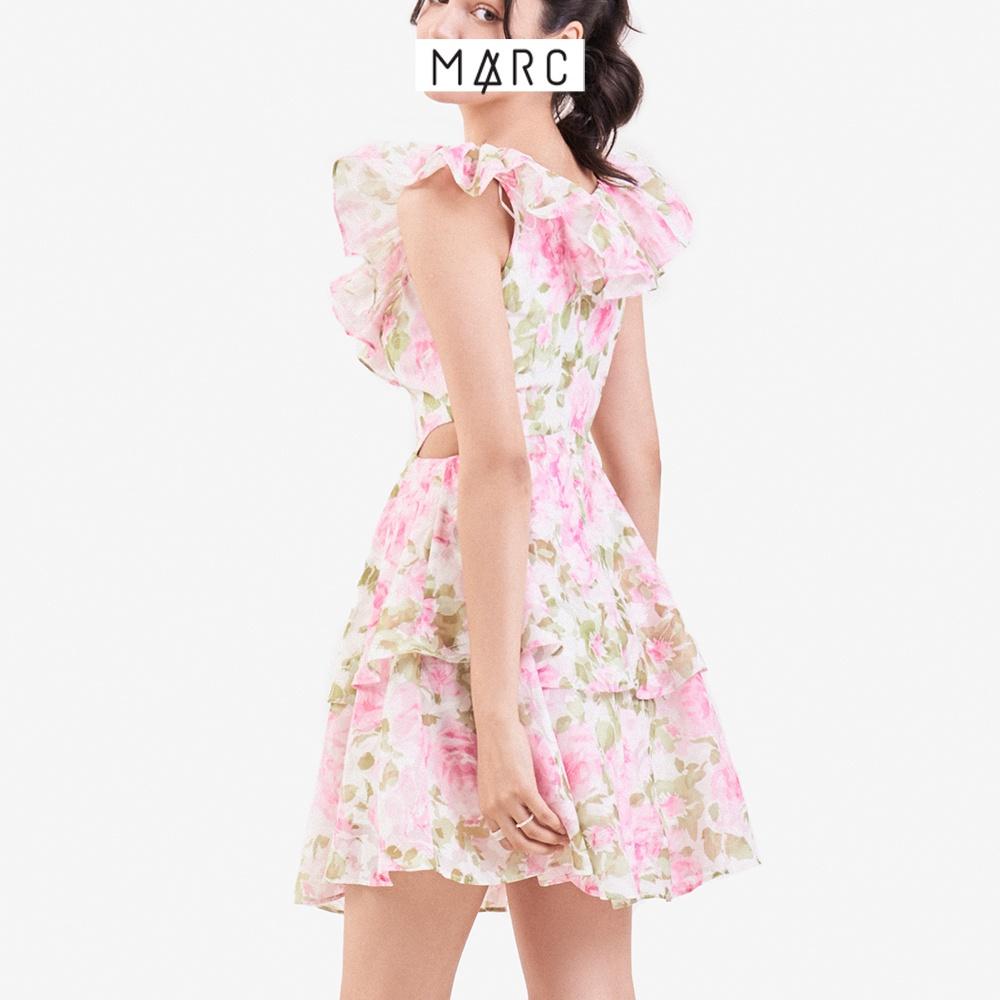 Đầm mini nữ MARC FASHION 2 tầng bèo cổ cutout eo TRNH063222