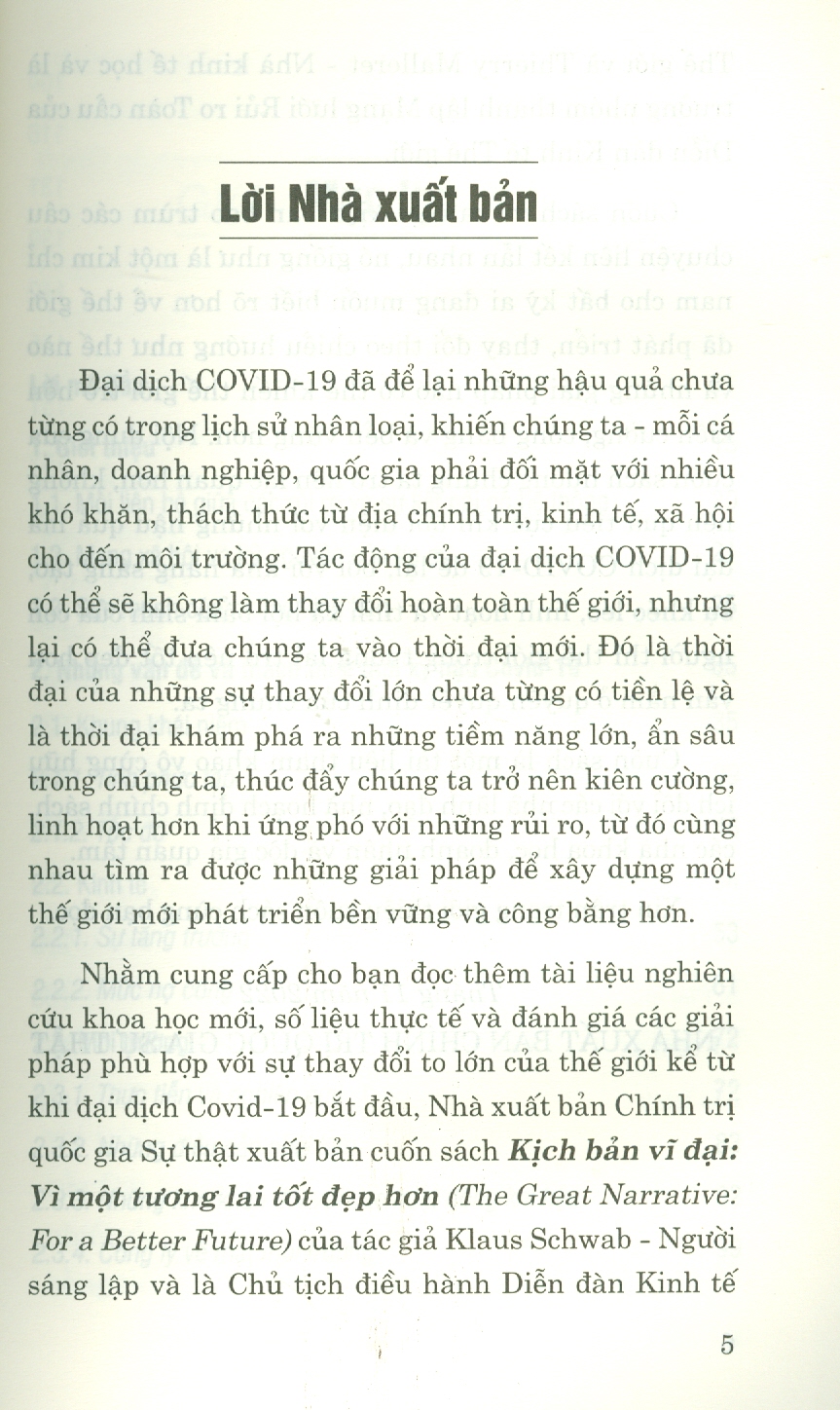 KỊCH BẢN VĨ ĐẠI Vì một tương lai tốt đẹp hơn - Klaus Schwab, Thierry Malleret -  Nxb Chính trị Quốc gia sự thật - bìa mềm