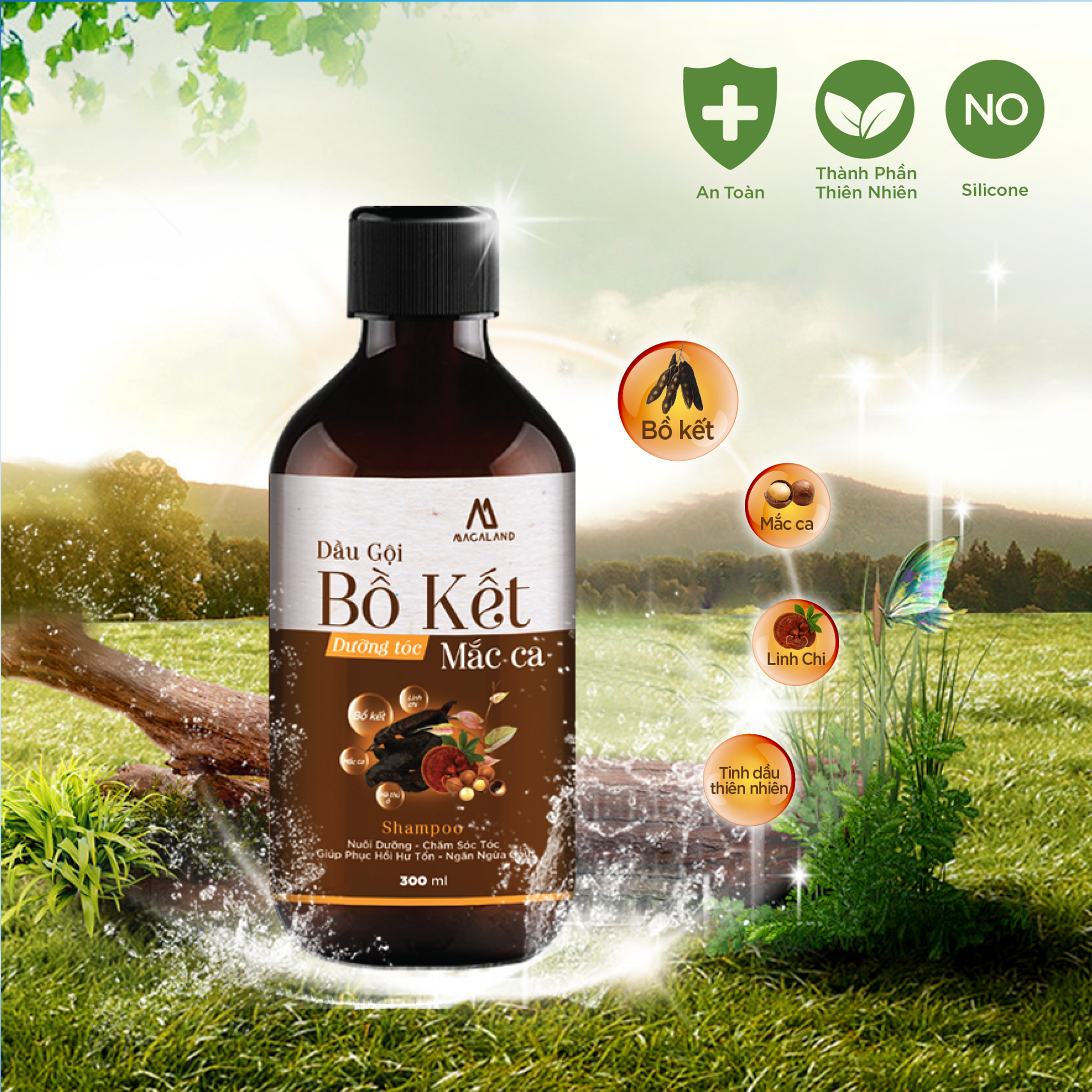 Dầu gội Bồ Kết dưỡng tóc chiết xuất dầu Macadamia 300ml MACALAND dùng cho mọi loại tóc công dụng cung cấp dưỡng chất từ gốc tới ngọn, giảm rụng giảm gàu giảm chẻ ngọn hàng công ty chính hãng, xuất xứ Việt Nam