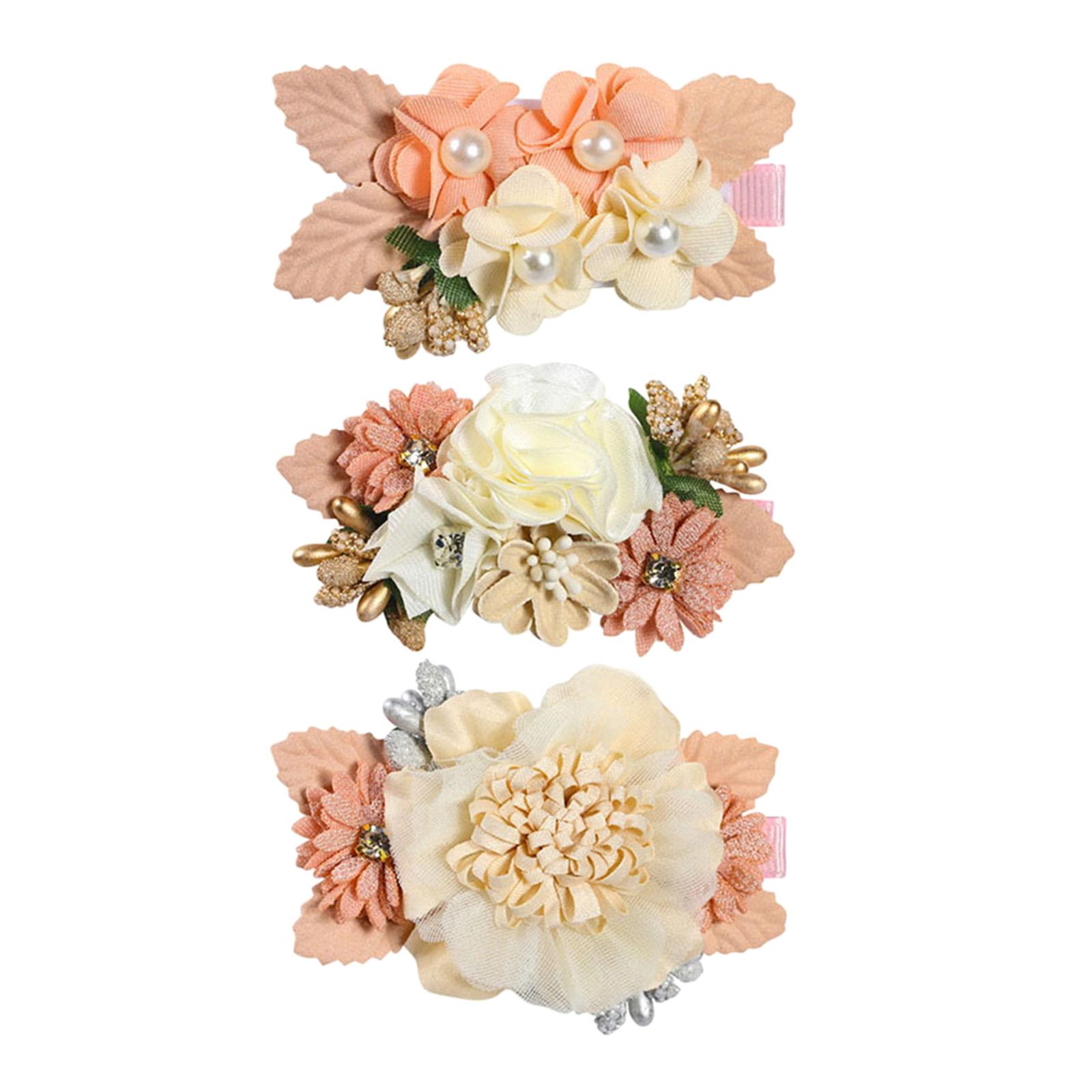 3x Baby Girl Bows Flowers Infant Hairpins Headwear Hair Clips