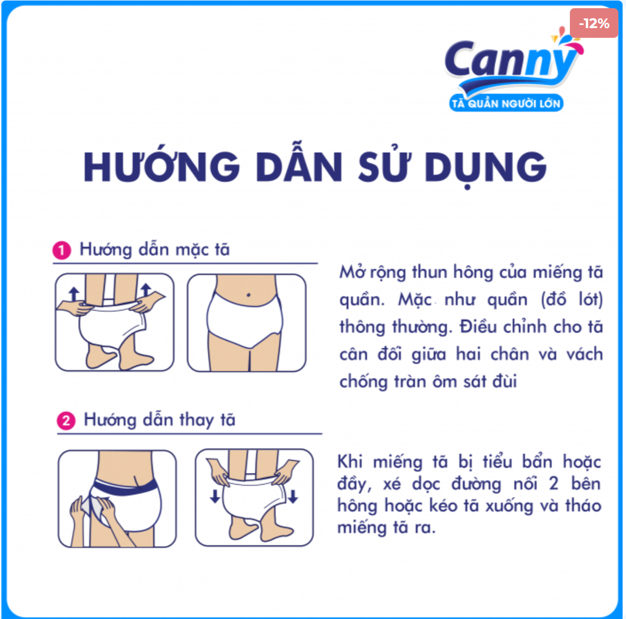 [Chính hãng] Bộ 2 Tã dán người lớn Canny size M/L 10 miếng/gói siêu mềm, siêu thấm hút vòng bụng 68-122cm