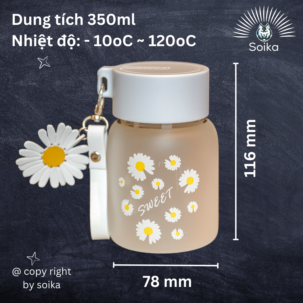 Bình Nước Thủy Tinh Hoa Cúc Soika SC06 Dung Tích 350ml