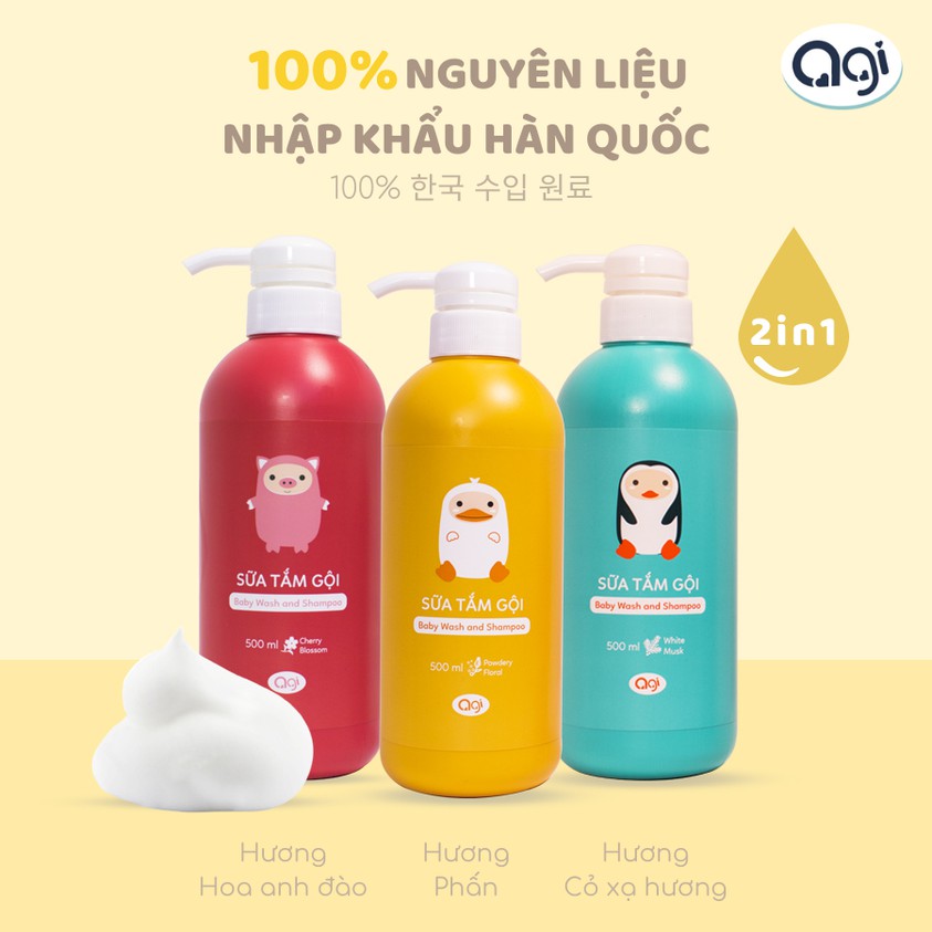 Combo 3 Chai Tắm Gội Agi 500ml Dành Cho Bé Tặng Kèm Bịch Khăn Sữa Unmei In Hình 6 Lớp