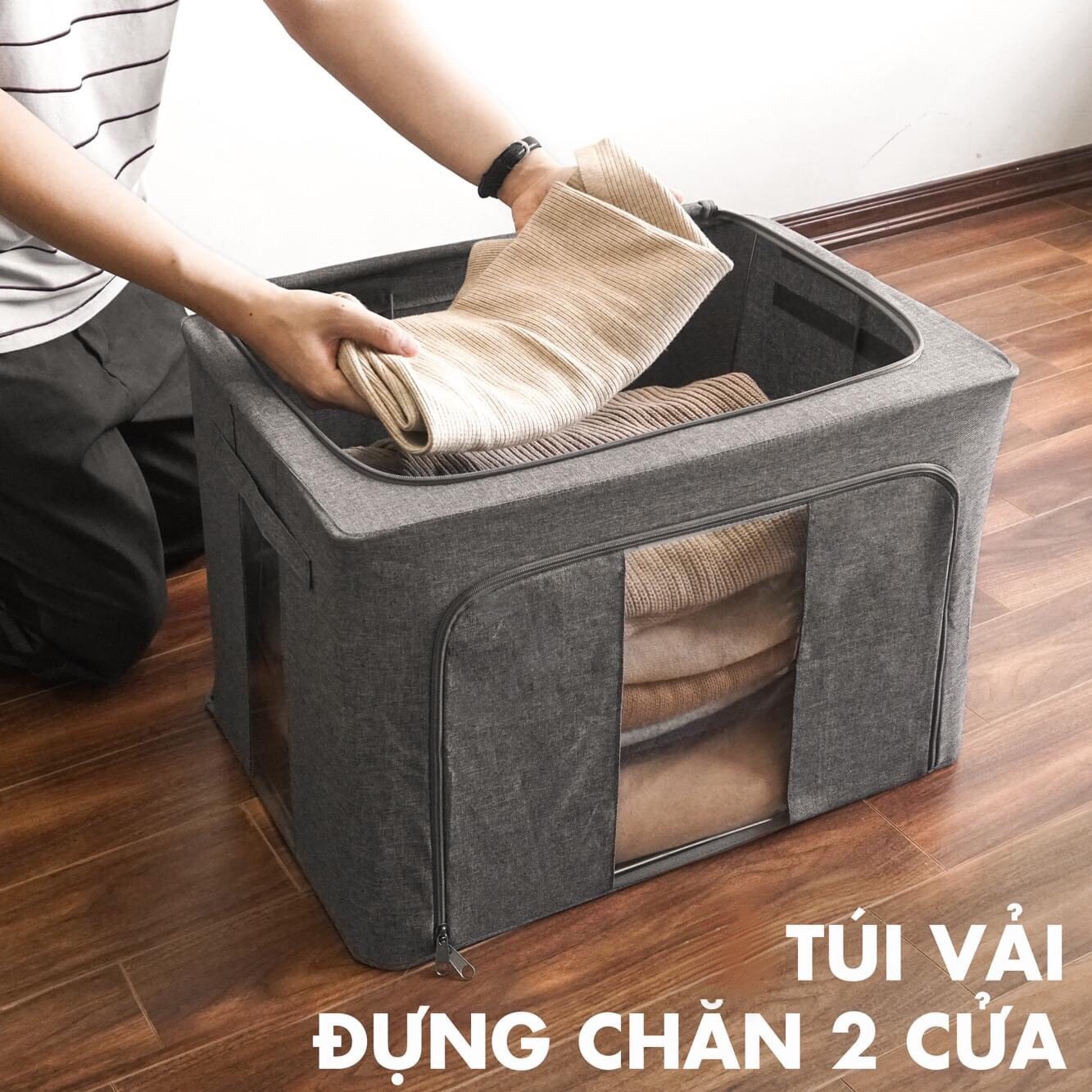Combo 2 thùng vải canvas khung thép giúp lưu trữ đồ tiện gọn theo phong cách Bắc Âu size cỡ đại