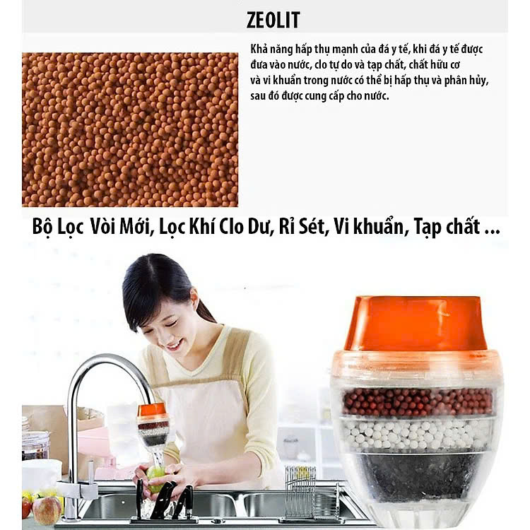 Đầu Lọc Nước Tại Vòi 5 Tầng Zeolite Than Hoạt Tính Thiết BỊ Lọc Nước 5 Tầng - Hàng nhập khẩu (Màu Ngẫu Nhiên)
