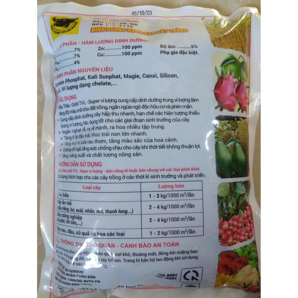 Phân bón đầu trâu Gold TVL NPK 7-7-4+TE - gói 1 kg