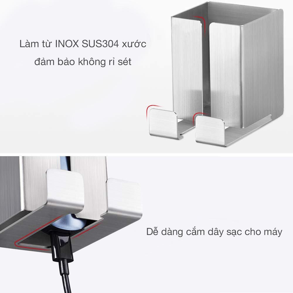 Kệ đựng bàn chải điện, máy cạo râu dán tường Inox 304 HOBBY Home Decor MCR2 kèm keo dán